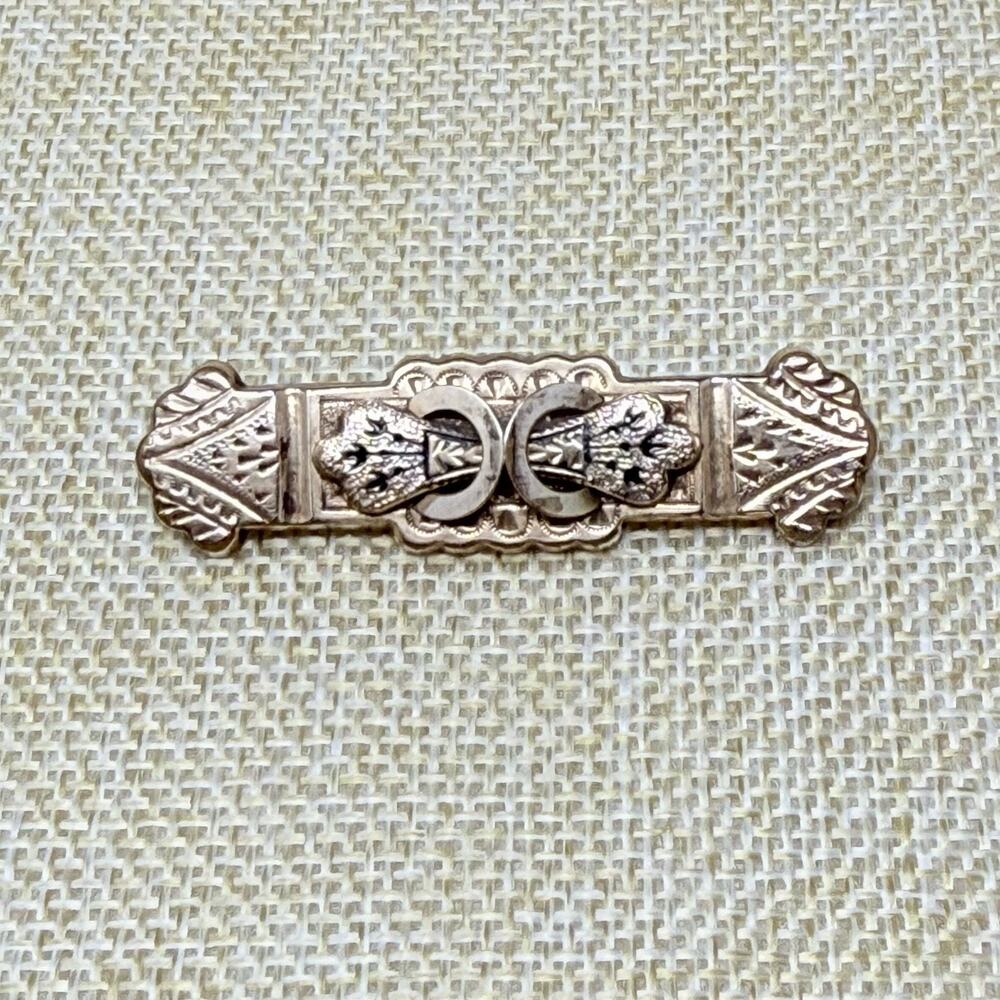 Antique Victorian Taille D'Epargne Detailed Gold Filled Bar Pin Brooch